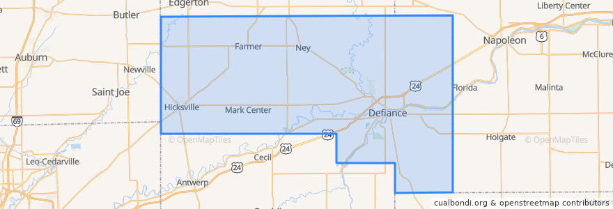 Mapa de ubicacion de Defiance County.