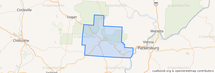 Mapa de ubicacion de Athens County.