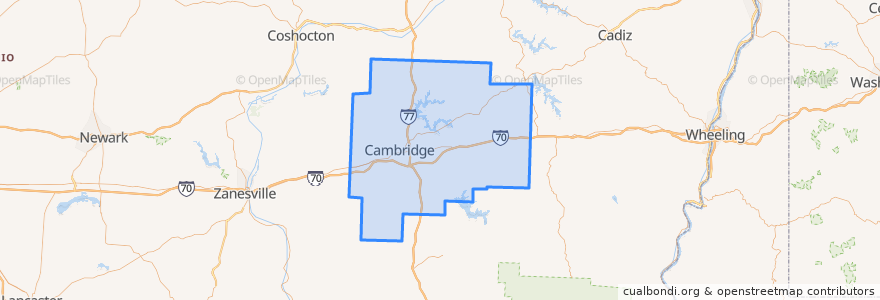 Mapa de ubicacion de Guernsey County.