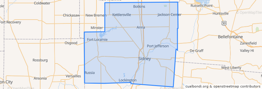 Mapa de ubicacion de Shelby County.