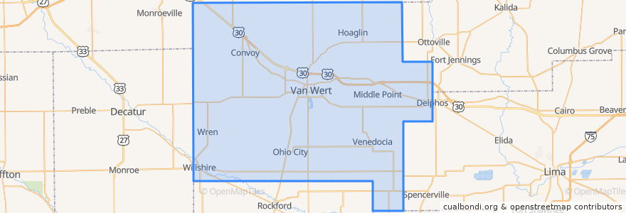 Mapa de ubicacion de Van Wert County.