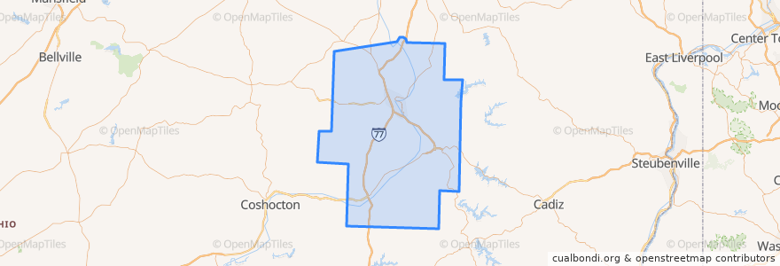 Mapa de ubicacion de Tuscarawas County.