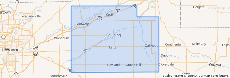 Mapa de ubicacion de Paulding County.
