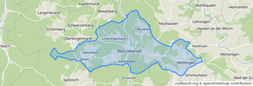 Mapa de ubicacion de Bad Liebenzell.