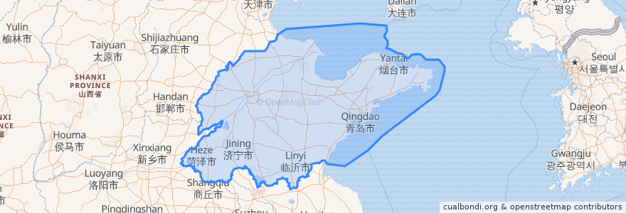 Mapa de ubicacion de 山東省.