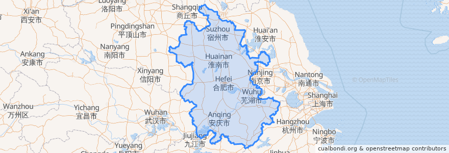 Mapa de ubicacion de Anhui.