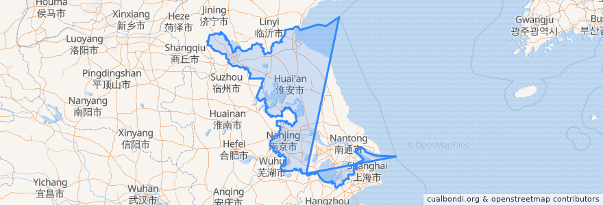 Mapa de ubicacion de 장쑤성.