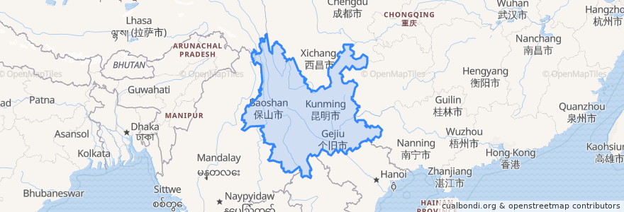 Mapa de ubicacion de Yunnan.