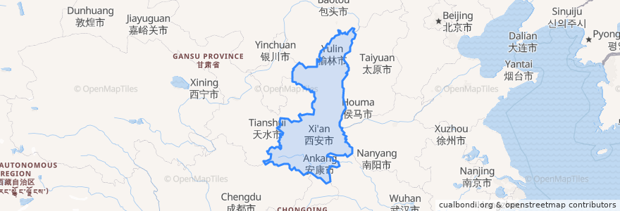 Mapa de ubicacion de Shaanxi.