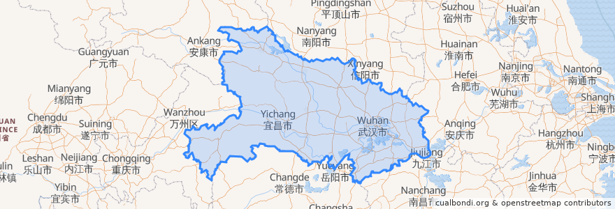 Mapa de ubicacion de Hubei.