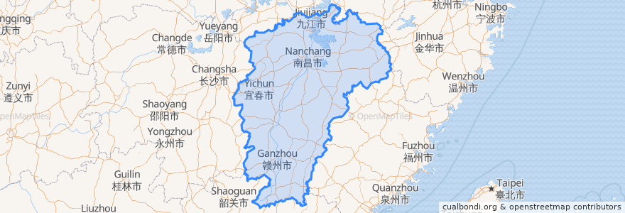 Mapa de ubicacion de Jiangxi.