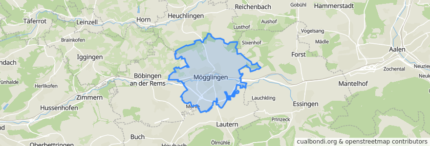 Mapa de ubicacion de Mögglingen.