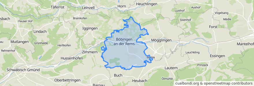 Mapa de ubicacion de Böbingen an der Rems.