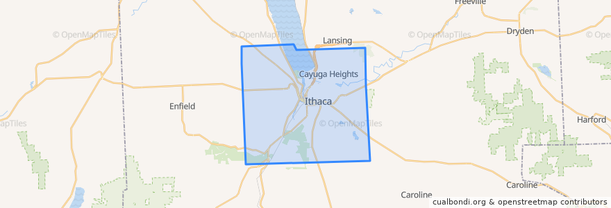 Mapa de ubicacion de Ithaca Town.