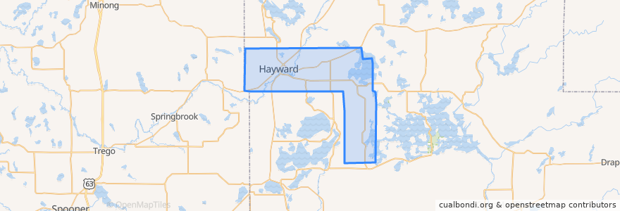 Mapa de ubicacion de Town of Hayward.