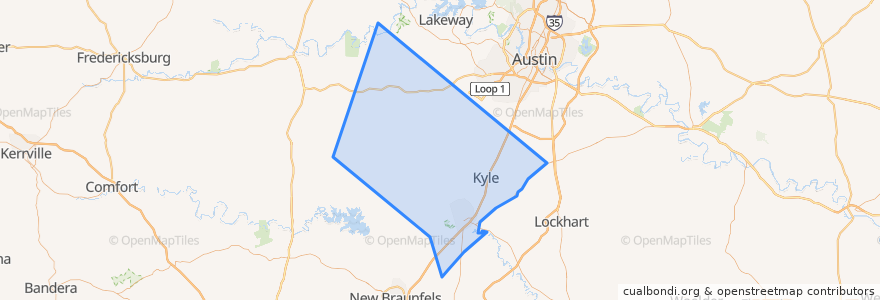 Mapa de ubicacion de Hays County.