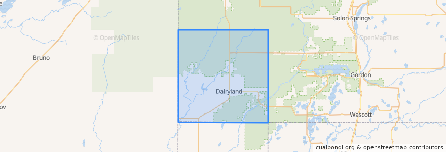 Mapa de ubicacion de Town of Dairyland.
