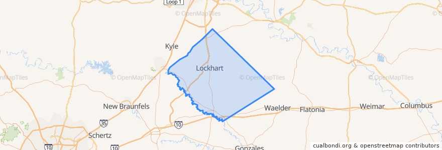 Mapa de ubicacion de Caldwell County.