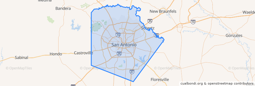 Mapa de ubicacion de Bexar County.