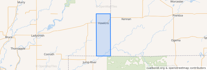 Mapa de ubicacion de Town of Hawkins.