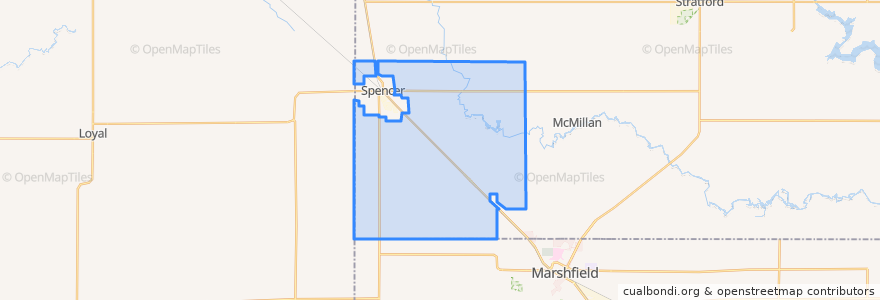 Mapa de ubicacion de Town of Spencer.