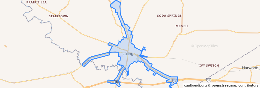 Mapa de ubicacion de Luling.