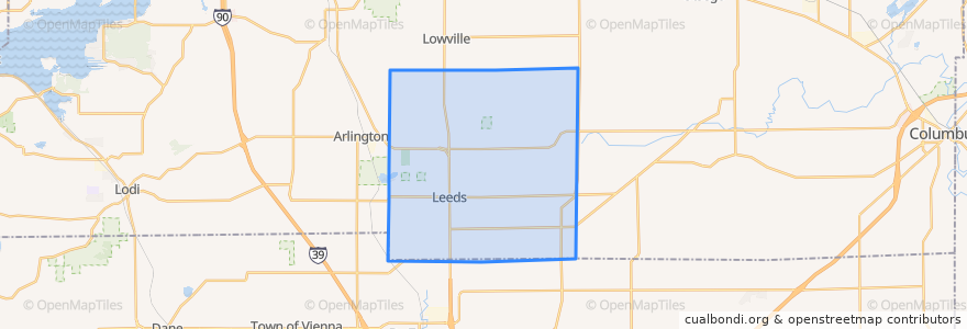 Mapa de ubicacion de Town of Leeds.