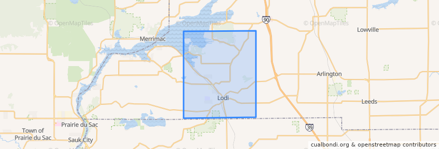 Mapa de ubicacion de Town of Lodi.