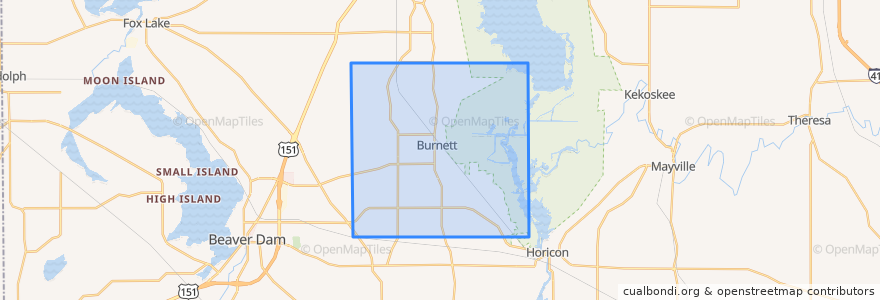 Mapa de ubicacion de Town of Burnett.