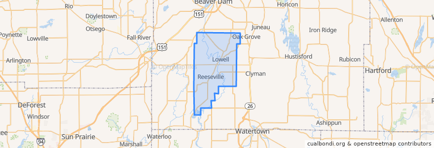 Mapa de ubicacion de Town of Lowell.