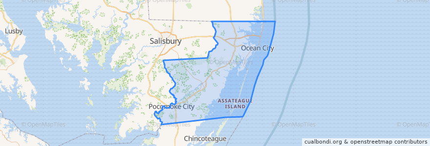 Mapa de ubicacion de Worcester County.