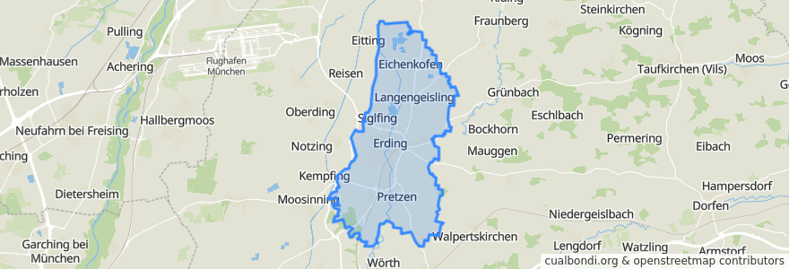 Mapa de ubicacion de Erding.