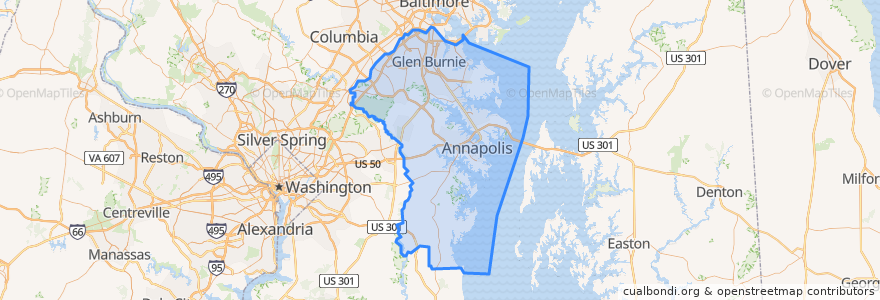 Mapa de ubicacion de Anne Arundel County.