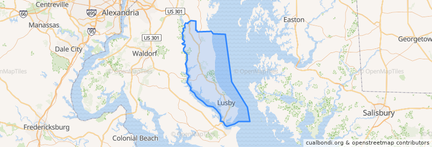 Mapa de ubicacion de Calvert County.