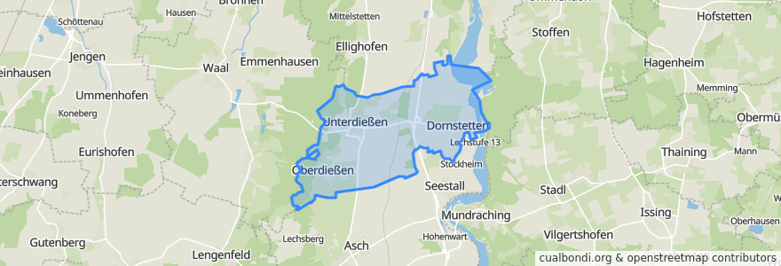 Mapa de ubicacion de Unterdießen.