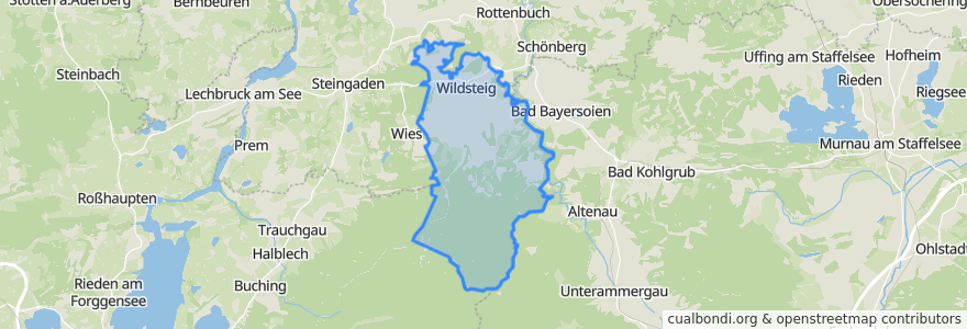 Mapa de ubicacion de Wildsteig.