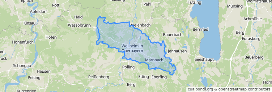 Mapa de ubicacion de Weilheim in Oberbayern.