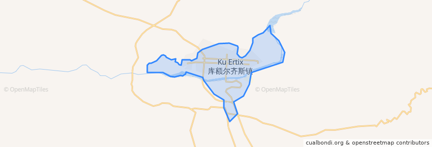 Mapa de ubicacion de 库额尔齐斯镇 قۋەرتىس قالاشىعى.