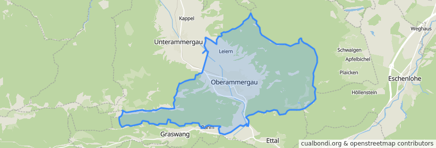 Mapa de ubicacion de Oberammergau.