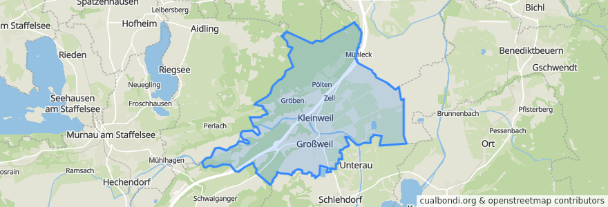 Mapa de ubicacion de Großweil.