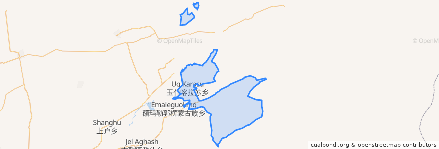 Mapa de ubicacion de 玉什喀拉苏镇 ءۇشقاراسۋ قالاشىعى.