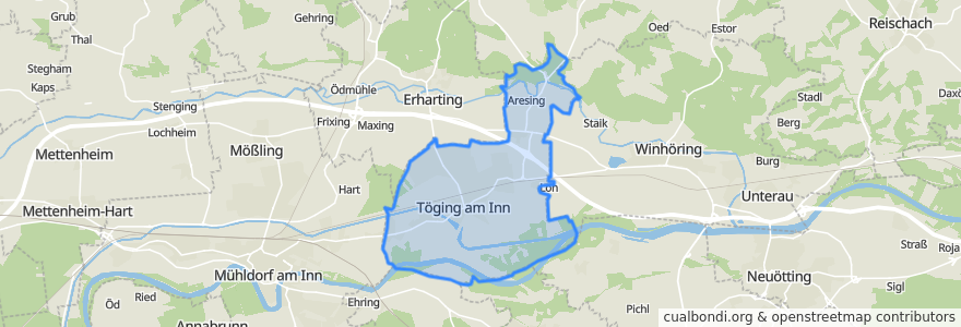 Mapa de ubicacion de Töging am Inn.