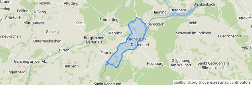 Mapa de ubicacion de Burghausen.