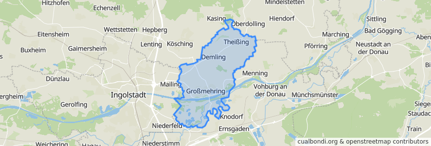 Mapa de ubicacion de Großmehring.