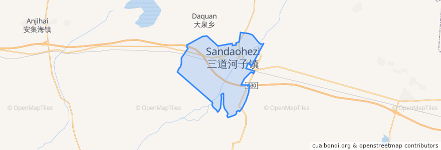 Mapa de ubicacion de 三道河子镇 ساندىعوزى قالاشىعى.