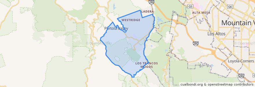 Mapa de ubicacion de Portola Valley.