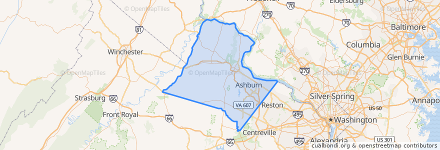 Mapa de ubicacion de Loudoun County.