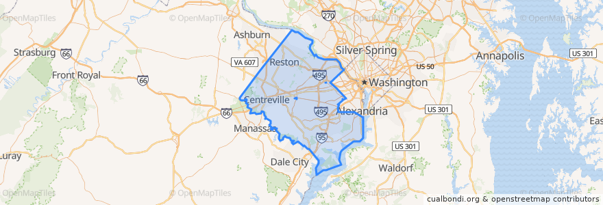 Mapa de ubicacion de Fairfax County.
