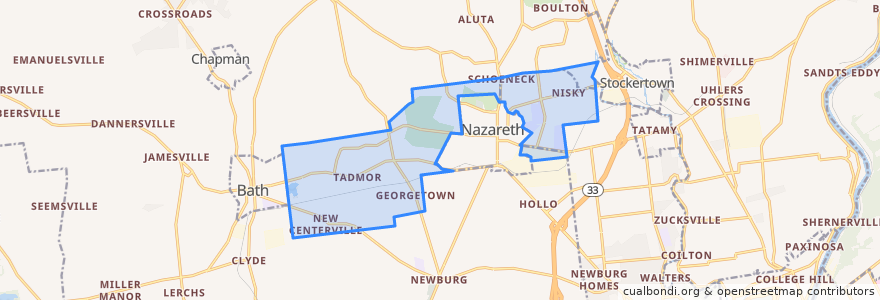 Mapa de ubicacion de Upper Nazareth Township.