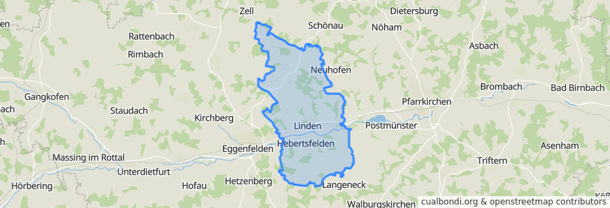 Mapa de ubicacion de Hebertsfelden.